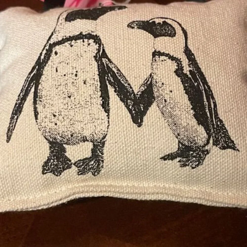 Handcrafted Eric & Christopher Penguin Print Burlap Mini Pillow Ornament Holiday